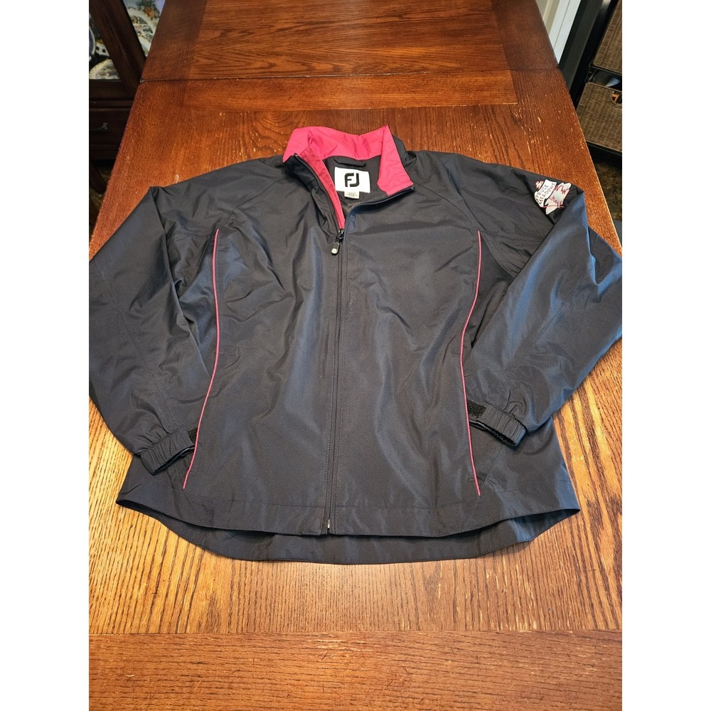 Footjoy Jacket Womens Large Black Red Dryjoys Full‎ Zip Golf Outdoor (A537)